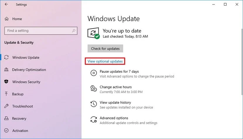 Windows 10 İsteğe Bağlı Güncellemeler Seçeneği