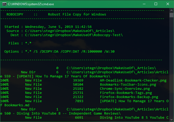 Robocopy Windows Örneği